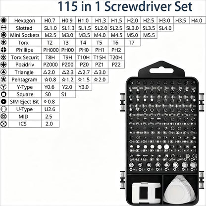 115-in-1 Precision Screwdriver Sets, Professional Repair Tool Kit with Flat Head & Multiple Bits for Electronics, Phone, Watch, Glasses, Automotive Maintenance - Non-Slip Handle & Tweezers - size: 115-in-1