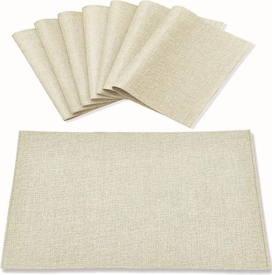 Cloth Placemats Set of 8, Linen Type Fabric Placemats Machine Washable Heat Resistant Placemats Wrinkle Free Thick Polyester Kitchen Place Mats for Dining Table (Beige) - color: Beige, size: Placemats 12'' x 18'', Set of 12