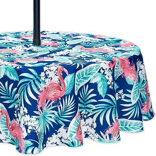Indoor Outdoor Tabletop for Spring Summer Decorations, Picnics and Dinner Parties - Stain and Water Resistant, Flamingo Dancing, Zipper Tablecloth, 60" Round with Umbrella Hole - color: Flamingo Dancing, size: 60" x 60" (Round, Umbrella Hole)