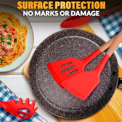 12 Pcs Red Kitchen Utensils Set with Holder – Versatile Silicone Utensils Set for Cooking and Baking, Gentle on Pots and Pans, Heat-Resistant, Stylish, Easy to Clean, Red Kitchen Accessories - color: Red