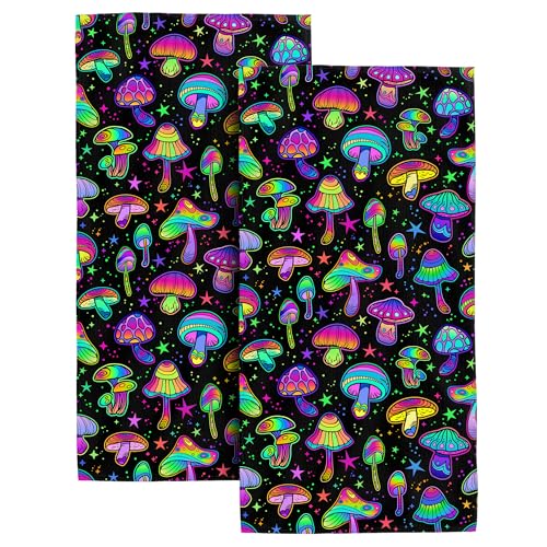 Cute Mushroom Decorative Hand Towels Funny Hippie Bath Hand Towels for Bathroom Farmhouse Kitchen Spa Yoga Swim Hotel Home Decor Mushroom Gifts for Women 14x28 Inch - color: Cute Mushroom