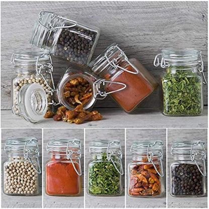 SPANLA Spice Jars, 12 Pack 4oz Small Glass Jars Spice Jars Herb Jars | Spice Herb Jars with Airtight Hinged Lids, 4oz Glass Jar with Labels Silicone Funnel Ideal for Spice Herbs Art Craft Storage - color: 12 Pack
