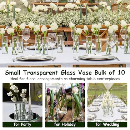 5.9" Cylinder Glass Bud Vases Set of 10 Mini Clear Skinny Vase Small Glass Vases for Flowers Cylinder Vases for Centerpieces Bulk Bud Vase Floral Vase Decor for Wedding Bridal Shower Birthday
