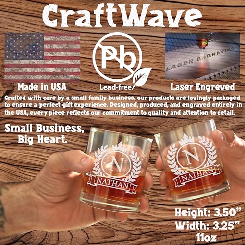 Personalized Whiskey Glass for Men, Custom Engraved Name & Initial Rocks Glasses, 11oz, Barware for Men, Father’s Day Gifts - Set of 4 - color: Whiskey Set Of 4 Personalized Name Monogram
