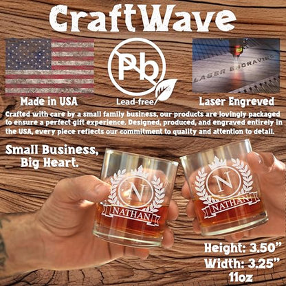 Personalized Whiskey Glass for Men, Custom Engraved Name & Initial Rocks Glasses, 11oz, Barware for Men, Father’s Day Gifts - Set of 2 - color: Whiskey Set Of 2 Personalized Name Monogram