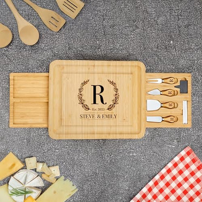 RoyalHouse Personalized Charcuterie Board, Custom Bamboo Engraved Cheese Board, Customized Gifts, Bridal Shower Gifts, Perfect for Personalized Christmas Gift - style: Personalized Large Charcuterie Board