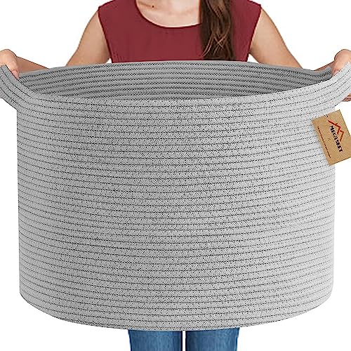 Extra Large Grey Storage Basket, 22" X 22" X 14" XXXL Blanket Basket for Living Room, Gray Wicker Woven Cotton Rope Baskets for Storage, Kids Toy Baskets Bins, Decorative Pillow Towel Basket - color: Gray, size: 22"x22"x14"