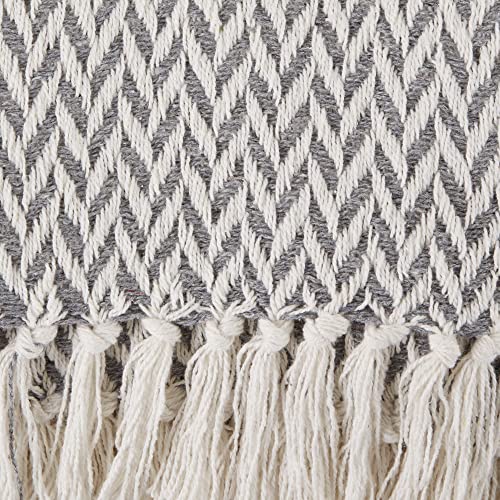 DII Modern Zig Zag Throw Blanket Woven Cotton, Hand-Knotted 2.5" Fringe, 50x60, Gray - color: Gray, size: 50x60"