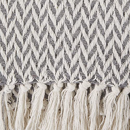 DII Modern Zig Zag Throw Blanket Woven Cotton, Hand-Knotted 2.5" Fringe, 50x60, Gray - color: Gray, size: 50x60"