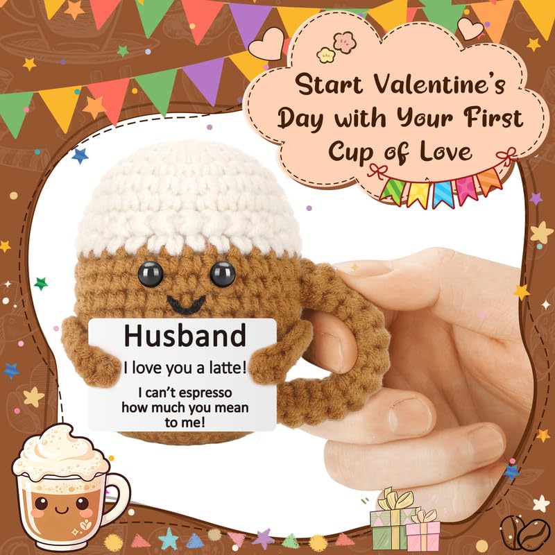 Xinezaa Mini Birthday Anniversary Coffee Gifts for Husband From Wife | Gifts for Men Him Husband Couple, Funny Handmade Crochet, Valentines Christmas Sweetest Day Romantic I Love You Gift Decor - style: Husband