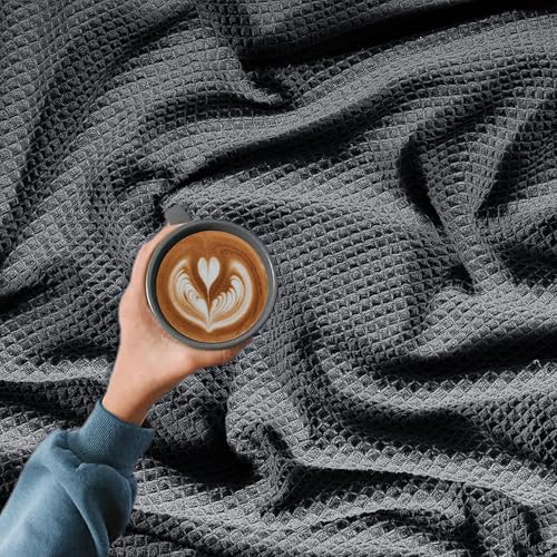 100% Cotton Waffle Weave Blanket, Queen Size 90 x 90 Inches, 300 GSM Lightweight Breathable Cooling Bed Blanket for Summer & All Season, Soft Woven Blanket, Grey - color: Grey, size: 90x90-Queen