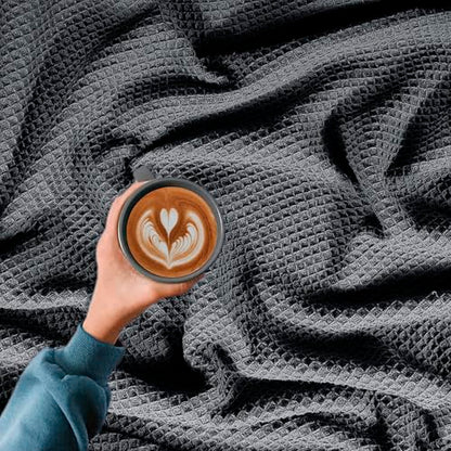 100% Cotton Waffle Weave Blanket, Queen Size 90 x 90 Inches, 300 GSM Lightweight Breathable Cooling Bed Blanket for Summer & All Season, Soft Woven Blanket, Grey - color: Grey, size: 90x90-Queen