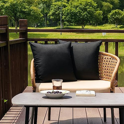 NiNi ALL Black Outdoor Pillows Set of 2 Decorative Farmhouse Waterproof Throw Pillow Covers 18x18 Solid Cushion Cases for Garden Patio Tent Furniture Sofa Bed Home Decor | Faux Linen Decorative Solid Throw Pillow Covers Farmhouse for Garden Furniture Tent