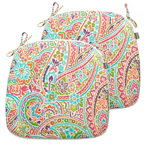 FUNHOME Indoor/Outdoor Chair Cushions Set of 2, 17x16x2Inch-Melora Paisley | Round Corner Patio Chair Pads with Ties, Water-Resistant, Patio Seat Cushions for Home Garden Furniture Decoration - color: Melora Paisley, size: Set of 2