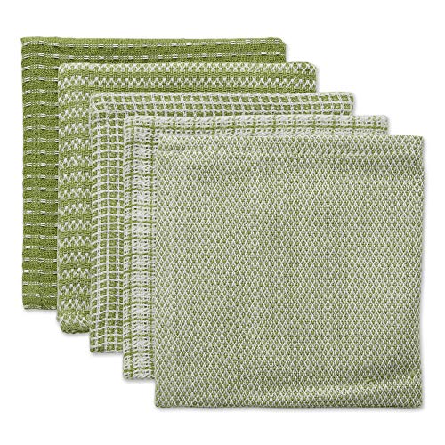 DII Everyday Kitchen Assorted Dishcloth Set of 5, 12x12, Antique Green - color: Antique Green