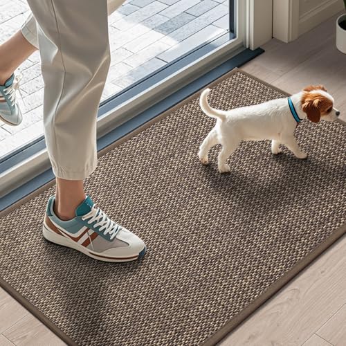 Door Mat 17"x29", Non Slip Door Mat Indoor Entrance, Rubber Backing Indoor Door mats Washable Absorbent Low-Profile Doormat Front Entryway Entry Resist Dirt Inside Door Mats, Brown - color: Coffee, size: 1'5" X 2'5" (Rectangular)