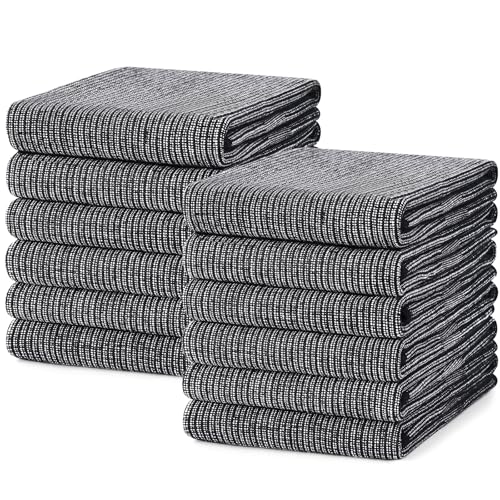 Mordimy Premium Large Cotton Kitchen Towels (18"x 28", 12 Pack), Black | 100% Ring Spun Cotton, Super Absorbent, 380 GSM, Flat & Terry, Soft, Hanging Loop Dish Towels - color: Black, size: 18"x28" - 12 Pack