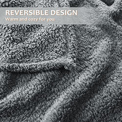 Catalonia Sherpa Throw Blanket, Fuzzy Snuggly Blanket for Camping Traveling Couch Bed, Super Soft, Light Weight, Reversible, All Season Use, Valentine's Day Gift, 50x60 inches - color: Charcoal