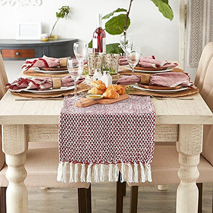 DII Woven Basics Collection 100% Cotton Knit Table Runner, 15x108, Tango Red - color: Tango Red, size: 15x108"