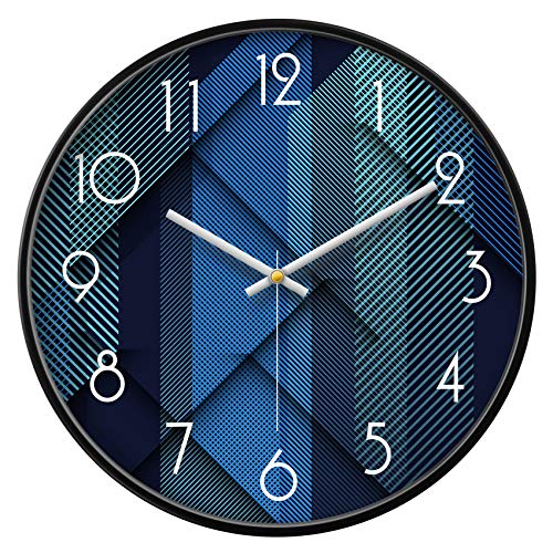 Silent Non-Ticking Analog Wall Clock, Geometric Blue Print, 14'' | Battery Operated, Modern, Metal Frame & HD Tempered Glass, Decorative for Home & Office, Bedroom, Kitchen, Living Room - color: Blue, size: 14inch