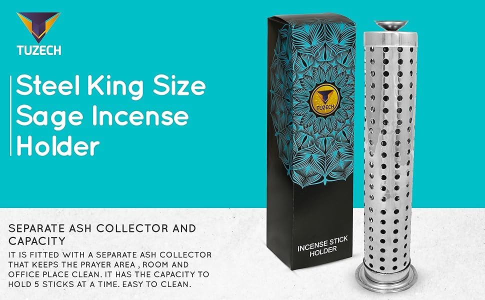Steel King Size Sage Long Tower Soapstone Incense Holder Home Agarbatti Stand with Ash Catcher Best for Diwali Pooja Celebration (Mutiple Sticks)