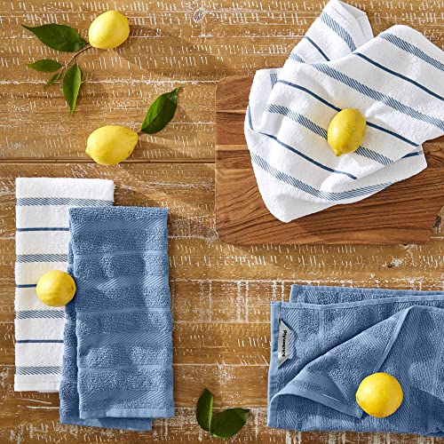 KitchenAid Albany Kitchen Towel 4-Pack Set, Blue Velvet/White, 16"x26" - color: Blue Velvet, size: 16"x26"