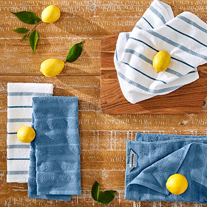 KitchenAid Albany Kitchen Towel 4-Pack Set, Blue Velvet/White, 16"x26" - color: Blue Velvet, size: 16"x26"