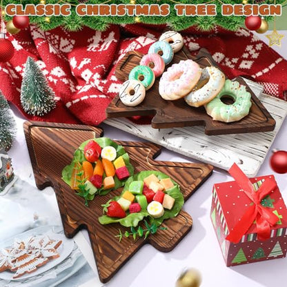Wood 2-Tiered Christmas Tree Tray Cupcake Stand Dessert Display Holiday Serving Platters Xmas Wooden Charcuterie Board for Snacks Food Fruit Appetizers Desserts Cookies (Dark Brown) - color: Dark Brown