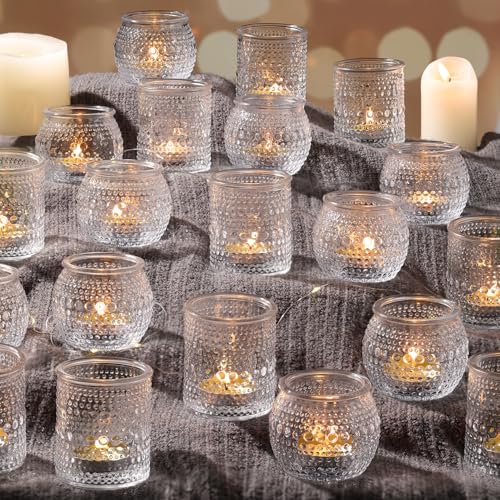 32 Pcs Clear Candle Holders Bulk for Wedding Table Decor- Assorted Glass Votive Candle Holders for Wedding Shower, Bridal Shower Decorations - color: Clear