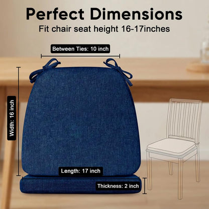 D-Shaped Chair Cushions Set of 1, Chair Pads with Ties, 17" x 16" | 2" Thick Non Slip Seat Cushion for Dining & Kitchen Chairs, 40D Foam, Removable Washable Cover, Dark Blue - color: Dark Blue