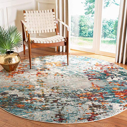 SAFAVIEH Madison Collection Area Rug - 5' Round, Grey & Blue, Modern Abstract Design, Non-Shedding & Easy Care, Ideal for High Traffic Areas in Living Room, Bedroom (MAD471F) - color: Grey/Blue, size: 5' (Round)