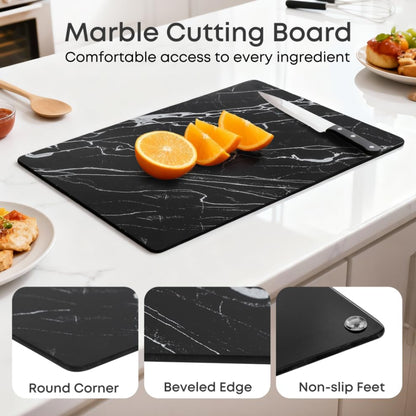 Murrey Home Glass Cutting Board for Kitchen Counter, Tempered Glass Chopping Boards Dishwasher Safe, Small Clear Countertop Tray, Scratch Resistant, Heat Resistant, Non Toxic, Black Marble, 16"x12" - color: Textured Black Marble, size: 15.7"L x 11.8"W