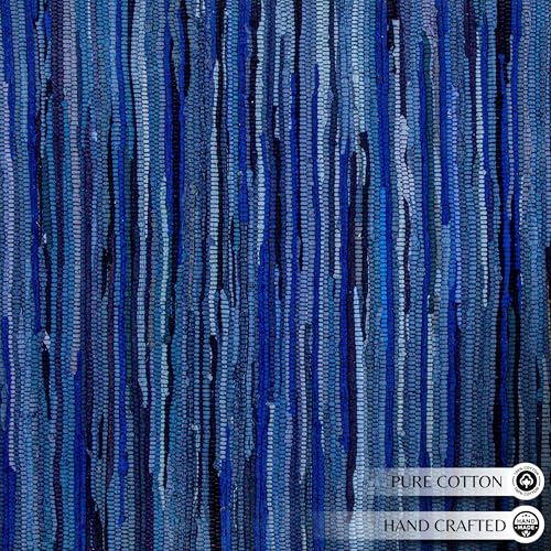 Chindi Area Rug 3x5 Feet - Navy | Cotton Hand Woven Throw Rugs for Bathroom, Easy Clean Accent Camping Carpet - color: Navy, size: 3 x 5 feet
