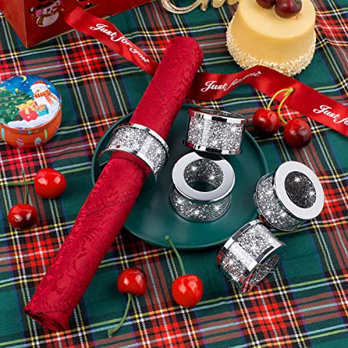 SHYFOY Silver Crushed Diamond Napkin Rings Set of 12, Serviette Holders | Sparkle Crushed Diamond Glass & Stainless Steel Frame, Table Decor for Dinners, Weddings, Festivals and Home Dining Settings - size: 12 Pieces