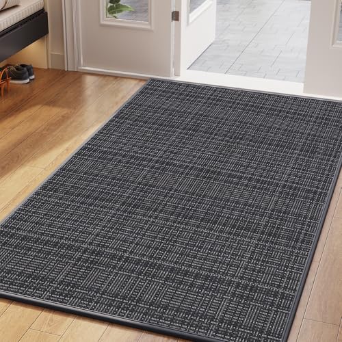 Front Door Mat Indoor Entrance Woven Welcome Entry Mat Black 36"x59" Large | 3x5 ft Dirt Resistant Absorbent Low-Profile Thin Braided Indoor Door Mat Non Slip Rubber Inside Doormat Washable Entryway Mat - color: B- Black, size: 36"x59"