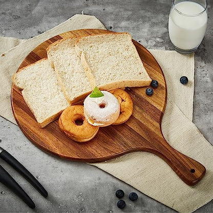 Acacia Wood Round Cutting Board with Handle - Wooden Charcuterie Board, Versatile Cutting Serving Board for Pizza, Bread, Cheese, Vegetables, and Kitchen Decor, 16"x12" - size: 16.5"L x 11.8"W