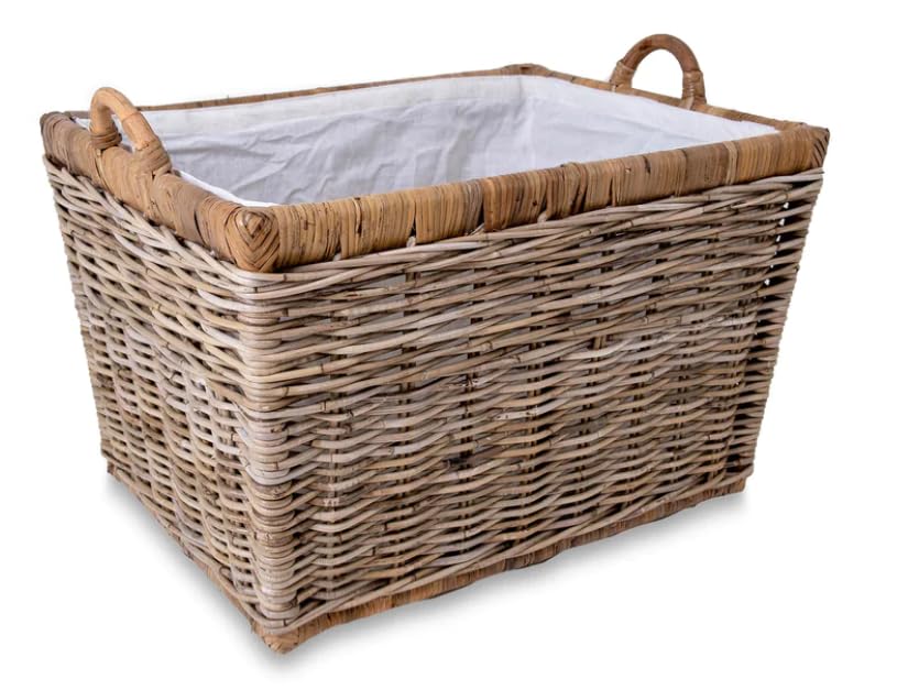 The Basket Lady Lift-Off Lid Wicker Storage Basket, L, Serene Grey | Outside: 24.5" L x 18" W x 17.5" H | Inside: 21.5"L x 15.5"W x 14"H - Handcrafted by artisans from natural rattan - color: Serene Grey, size: Large