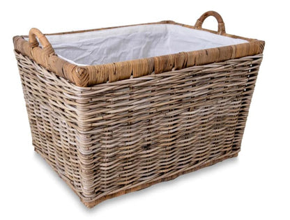 The Basket Lady Lift-Off Lid Wicker Storage Basket, M, Serene Grey | Outside: 20" L x 15" W x 14" H | Inside: 17.5"L x 12"W x 11"H - Handcrafted by artisans from natural rattan - color: Serene Grey, size: Medium