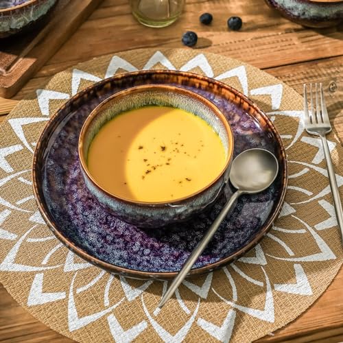 Serving Bowls - 22 Ounce Bowls Set - Ceramic Bowl Set of 2-5.75 inch Salad Bowls - Soup Bowls - Cereal Bowls for Kitchen, Speckled Black Purple - color: Speckled Black Purple, size: 22 Ounces