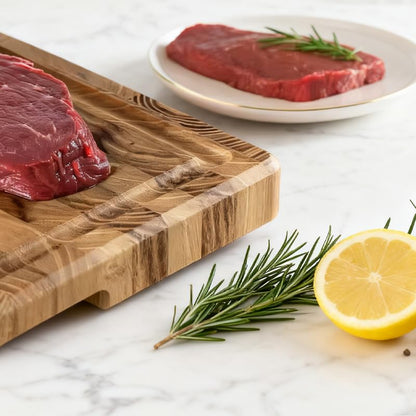 Teak Wood Cutting Board with Salt & Pepper Mill Set For Kitchen - High-End Non Slip Solid Thick Wood Haus Chopping Board with Juice Groove Large Size Best Kitchen Essential House Warming Gift Set