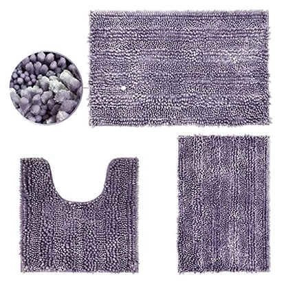 Purple Bathroom Rugs Sets 3 Piece, Super Absorbent Water Bath Mat Set with U-Shaped Toilet Rug,Ultra Soft Chenille Bath Mats for Bathroom and Tub,20x32+16x24+U-Shape20x20 Inch - color: Purple