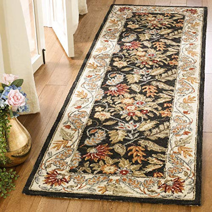 SAFAVIEH Chelsea Collection X-Large Area Rug - 2'6" x 22', Black, Hand-Hooked French Country Wool, Ideal for High Traffic Areas in Living Room, Bedroom (HK141B) - color: Black, size: 2'6" x 22' (Runner)