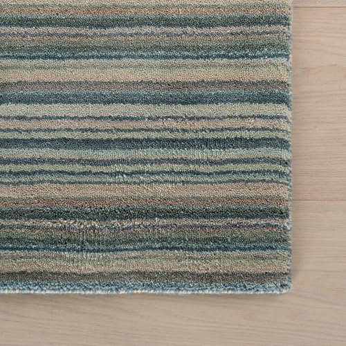 Dash & Albert Brindle Blue Striped Handmade Wool Runner Rug, 2'6"x8' | Stripe Hand Loom Knotted Wool Rug, Runner-2.5' X 6', Striped Pattern - color: Blue, size: 2'6" x 8' (Runner)