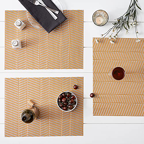 DII Farmhouse Stripe Woven Tabletop Collection Placemat Set, 13x17.25, Honey Gold, 6 Piece - color: Honey Gold