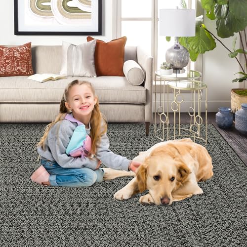 ROYHOME Runner Rug Print Braided Hallway Runner Rug Washable Entryway Rug | Stain Resistant Non-Slip Area Rug Farmhouse Solid Printed Textured Carpet for Bedroom Laundry Kitchen, Grey/Brown, 2' x 6' - color: Grey/Brown, size: 2' x 6' (Rectangular)