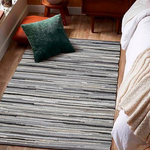 Ramanta Home Hand Woven Cotton Chindi Rag Rug 3'x5' - Charcoal | Recycled Rugs, Boho Farmhouse Rugs for Living Room, Dinning Room, Kitchen, Entryway, Bedroom Rug - 36"x60" - color: Charcoal, size: 3 x 5 feet