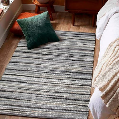 Ramanta Home Hand Woven Cotton Chindi Rag Rug 3'x5' - Charcoal | Recycled Rugs, Boho Farmhouse Rugs for Living Room, Dinning Room, Kitchen, Entryway, Bedroom Rug - 36"x60" - color: Charcoal, size: 3 x 5 feet