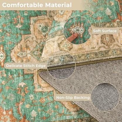 3 Piece Kitchen Rugs Sets with Runner, Washable Non Slip Soft Boho Kitchen Mats, Low Pile Stain Resistant Carpet for Hallway, Laundry Room, Entryway(20"x32"+20"x48"+20"x59", Brick Brown Green) - color: Brick Brown Green