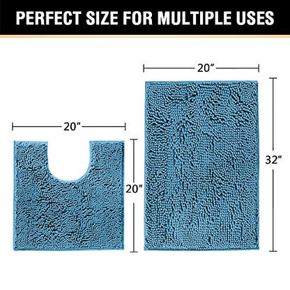 H.VERSAILTEX Bathroom Rugs Luxury Chenille 2 Piece Mats, Soft Plush 32''x20'' Bath Rug + 20''x20'' Toilet Mat Microfiber Shaggy Carpet, Super Absorbent mats, Machine Washable (Dark Teal) - color: Dark Teal, size: 20" x 32" Plus 20" x 20"