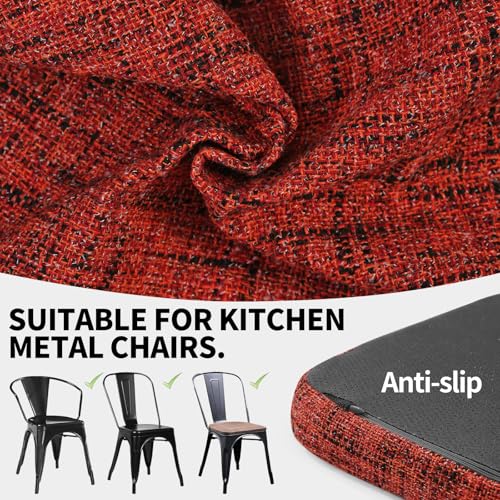 SINOSSO Memory Foam 14" Metal Chair Cushions 4 Pcs, Modern Interwoven Style Magnetic Chair Pads for Dining Kitchen Cafe Bistro Stackable Chair (U-Shape, Red, 4) - color: Red